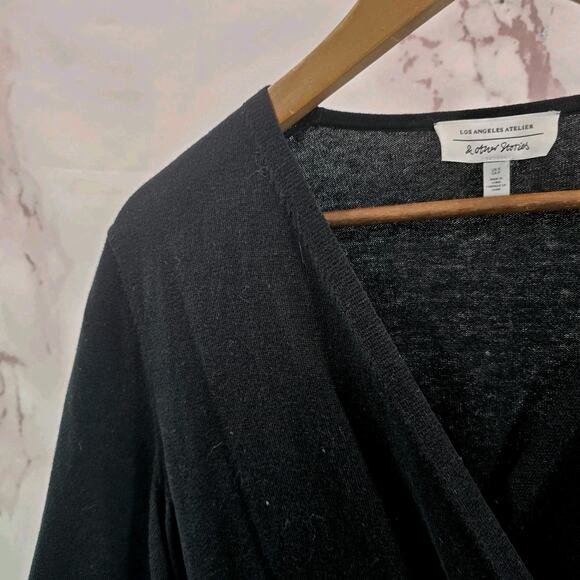& Other Stories Dress Womens Small 4 6 Black Midi Maxi Long Sweater V Bow Wool - Picture 3 of 16